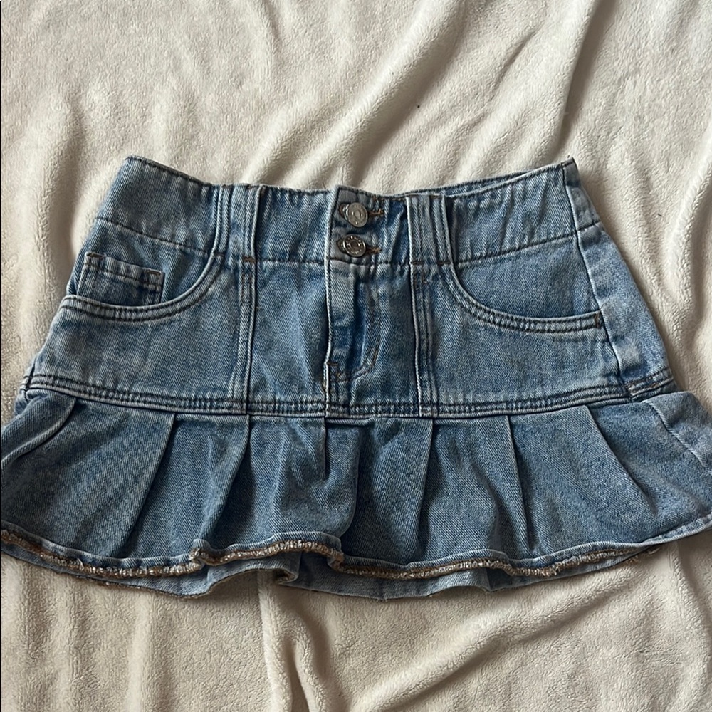 Denim Ruffle Mini Skirt